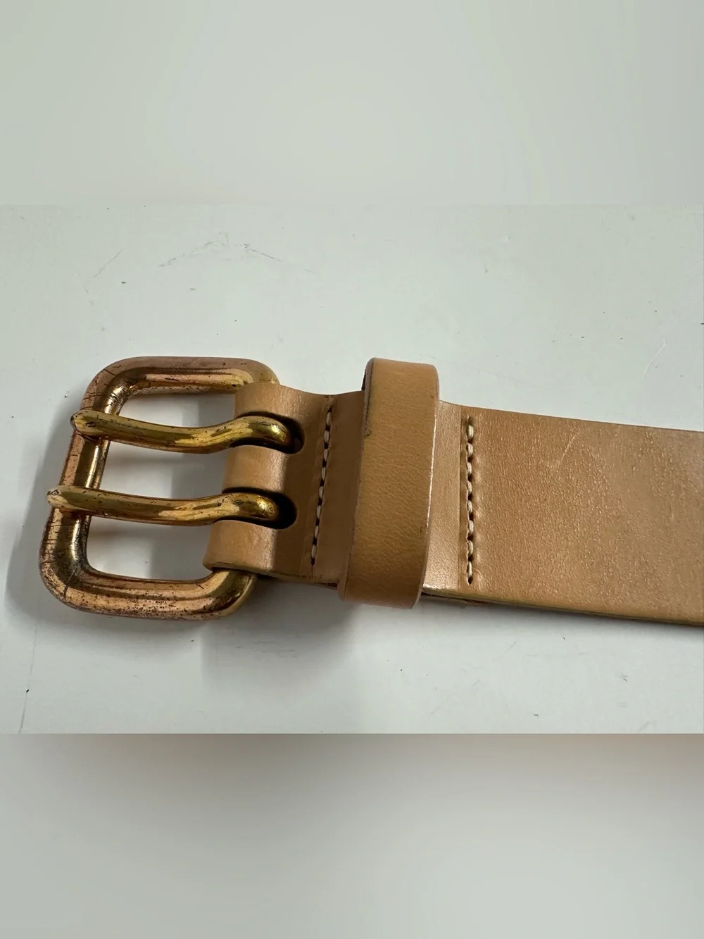 Express Tan Leather Belt with Gold-Tone Buckle